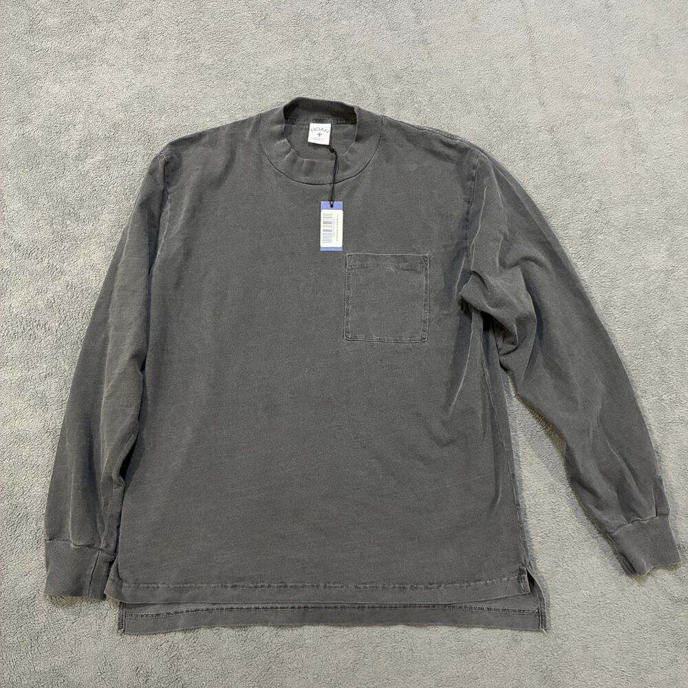 Noah NYC Gray Patch Pocket Ribbed Cuffs Crewneck Long Sleeve T Shirt Mens Size S